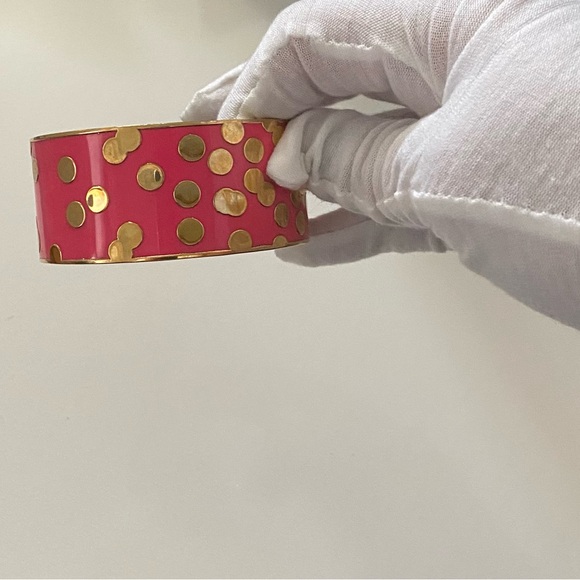 Gold and Pink Polka Dot Bangle Bracelet - Picture 4 of 6